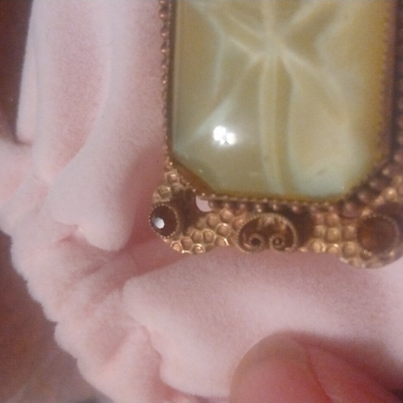 Antique Gold Art Deco Moonstone Pin with Faceted Amber Accent Gems - Picture 8 of 8